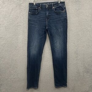 American Eagle Jeans Mens 32x34 Blue Denim Slim Straight Medium Wash Stretch